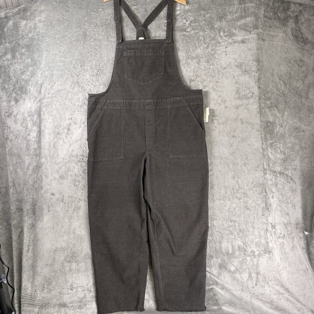 Aerie Overalls Womens Sz XL Grey Corduroy Adjustable Raw Hem Patch Pockets NWT